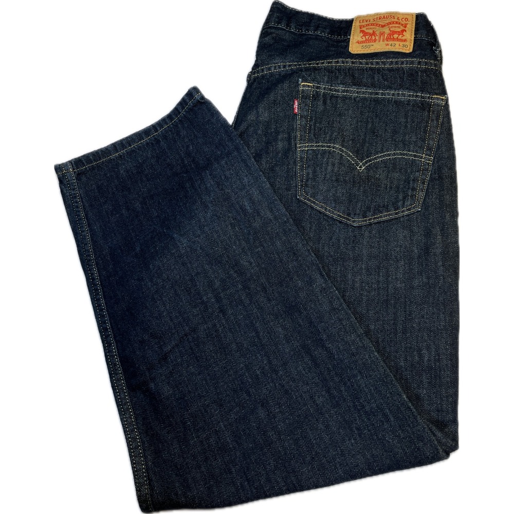 Levis 550 Relaxed Fit Tapered Leg Jeans Dark Wash Indigo Blue Mens W42 L29